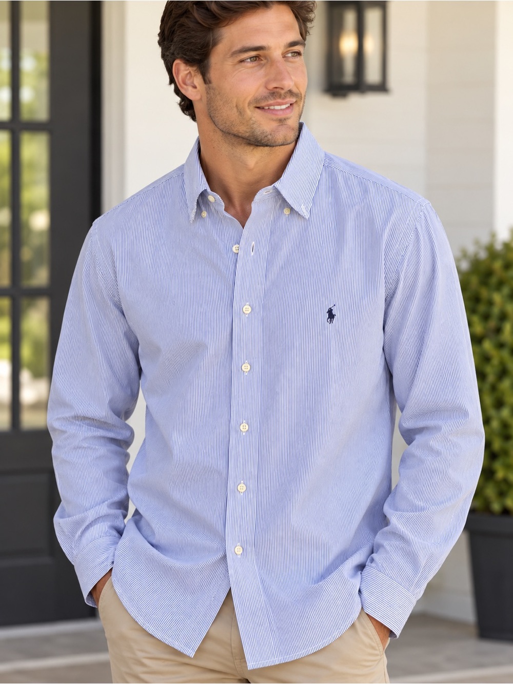 Men's Light Blue Striped Button-Down Shirt